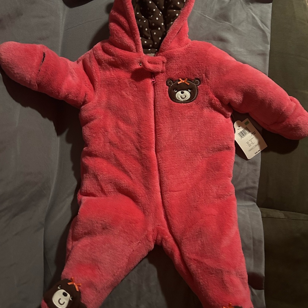 Small Wonders Fuzzy Pink Bear Footie